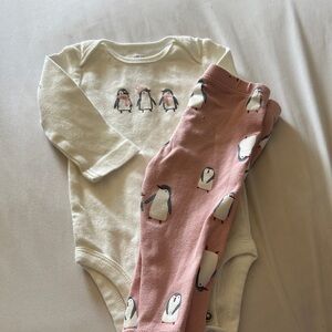 Carter's Cream and Pink Penguin Bodysuit Set
